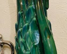 Magnificent, large,  vintage ceramic swan vase. Emerald, kelly green bird vase, 1940s-1950s