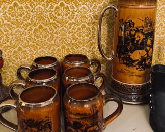 Vintage Ridgeways of England Tankard w/6 Mugs.