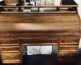 Vintage Oak Rolltop Desk.