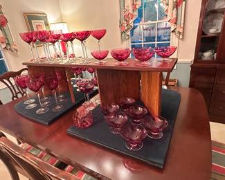 Rare cranberry thumbprint stemware