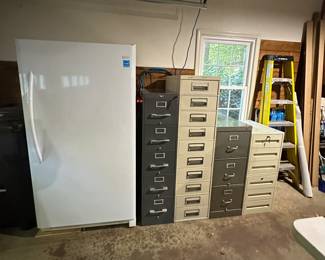 Upright Frigidaire freezer - like new - filing cabinets