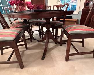 Dining table 6 chairs, two extra leaves