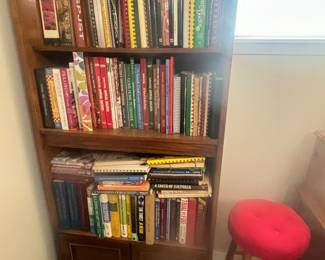 Lots of cookbooks, books and bookcase 