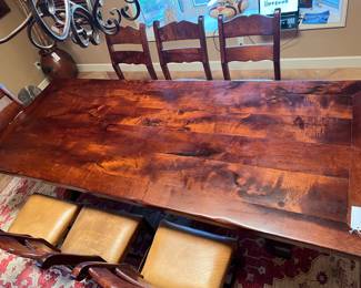10' long by 4' wide (full board) solid mesquite dining table & 8 chairs