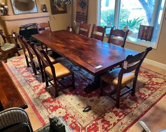 10' long by 4' wide (full board) solid mesquite dining table & 8 chairs