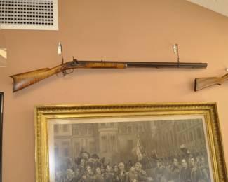 Mid 19th Century half stock percussion muzzle loading long rifle signed Samuel Ginger.