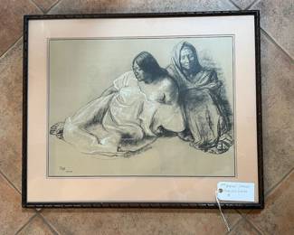 Original 1974 Francesco Zuniga Charcoal drawing of two women