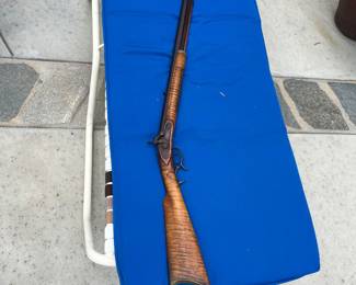 Mid 19th Century half stock percussion muzzle loading long rifle signed Samuel Ginger purchased in Kentucky.