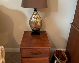Wood File Cabinet (16.5l x 19.5 d x23"h) and Gold Accent Lamp (14"L X 28"H) BUY THEM NOW, File cabinet $20, Accent Lamp $28