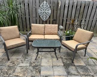 BUY IT NOW 4 Piece patio set includes pillows on next photo 2 chairs, one love seat, 1 table 