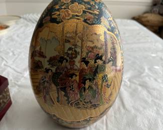 13" x 9" Painted Gold Egg with stand