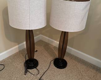 Brown and Gold Glass 32" H Accent Lamps A Pair BUY THEM NOW $50 Both.