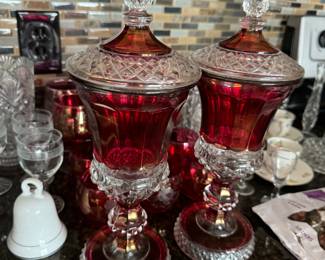 Vintage Westmoreland USA 1943 Ruby Flash Pattern Paneled and footed glass Urn and lid BUY IT NOW $20 Each