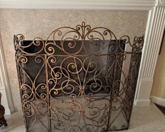 Somerset Manor Scroll Design Fireplace Screen Antique Gold finish with wire mesh protection behind. Total length covered 64"  2 hinges on each side to cut to 40" and 22" Buy it Now $400
