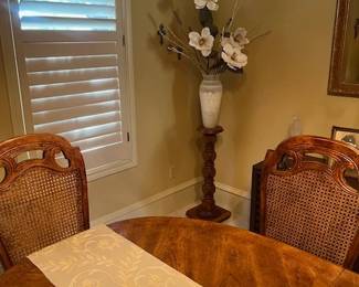 Top of dining table and chairs and many of the decor pieces