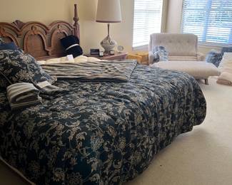 King size bed and bedding