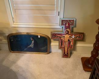 Crucifix and our Lord picture in frame