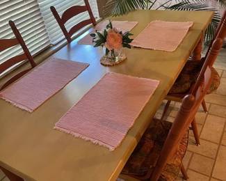 Farm table with wooden top and wooden bottom chairs (4)