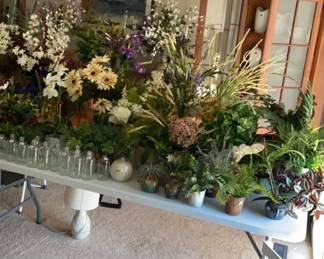 Spring floral arrangements, cherry corner hutch