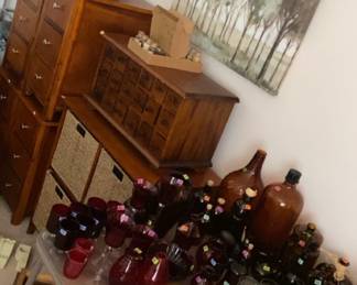 Amber, red, light and dark green, purple, and blue glass.