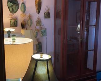Lamps, wall decor, curio cabinet