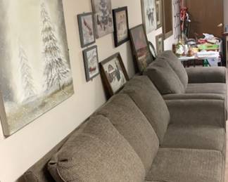 New sofa and loveseat, wall hangings, Christmas wall hangings, mirrors, holiday decor