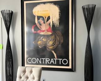 Contratto original vintage poster by Capiello from 1930s in custom frame.  Size is 84 x 62 inches.