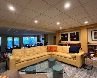 Leather two piece sectional sofa