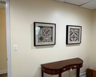 Mahogany console table and art work