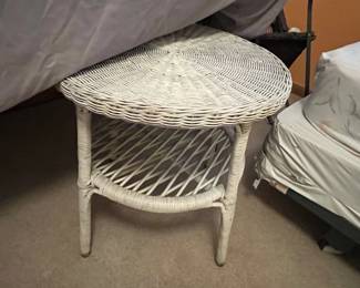 White wicker side table