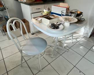 Small white Formica table and 2 chairs