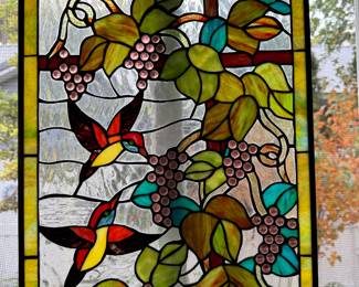 Hummingbird and grapevine stained glass art