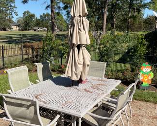 Outdoor metal table and six chairs