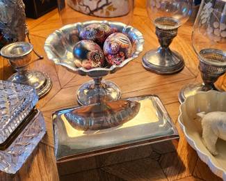 Sterling Silver , Hand Painted eggs, Annalee Pig, and Belleek