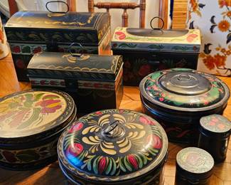 Antique Folk Art Tole Painted Containers