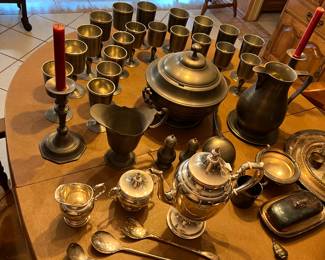 vintage silver plated and pewter sets
(Sterling silver was removed from the sale)
