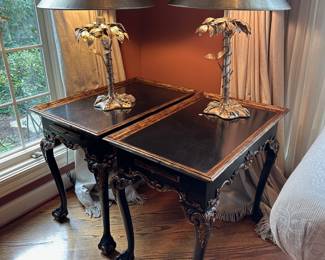 Florentine style black and gilt side tables