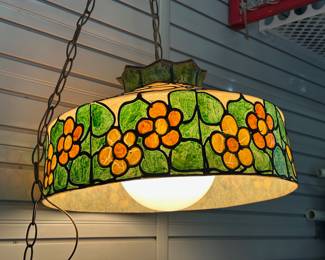 vintage stained glass style floral hanging lamp 