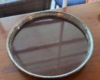 1950s/60s Silverplate Edge Woodgrain Formica Serving Platter Price: $16