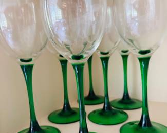 Vintage Luminarc Crystal Green Stem Glasses