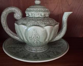 Vintage Siam Celadon Wood Ash Glaze Teapot