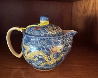 Chinese Dragon Navy and Yellow Porcelain Teapot / Price: $18