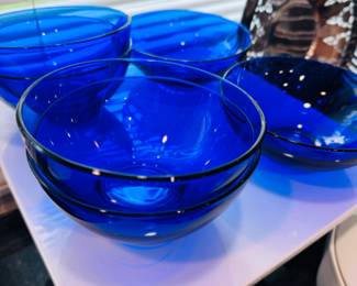Vintage cobalt blue heavy glass bowls