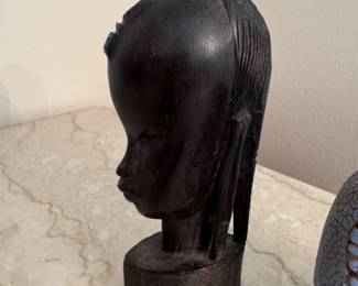 Vintage African Ebony Bust Hand Carved Wood Sculpture Tribal Female Head / Price: $16