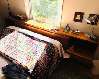 Mid century teak headboard with built in design