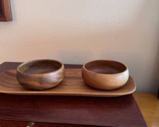 Vintage wooden bowls and tray