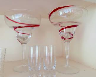 Vintage glassware / Red swirl margarita glasses