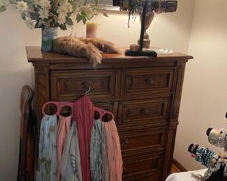 Drexel chest of drawers, some of the scarves and fashion accessories
