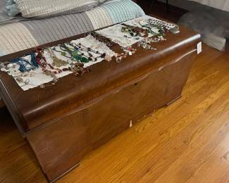 Cedar lined blanket chest, some of the jewelry