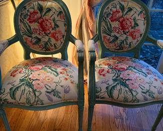 Painted Upholstered Arm Chairs 